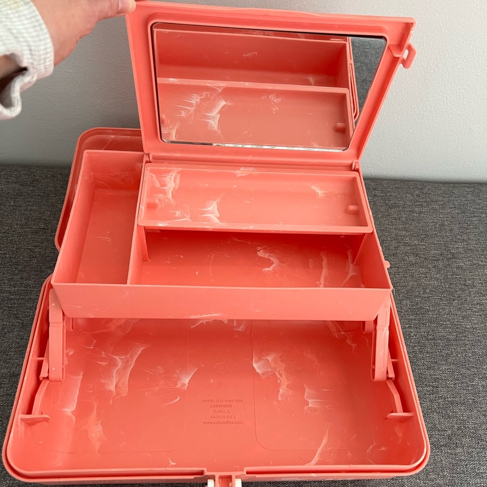 Caboodles Peach Marble Make Up Carry Case Organizer With Mirror Retro NOT VTG - Picture 10 of 13